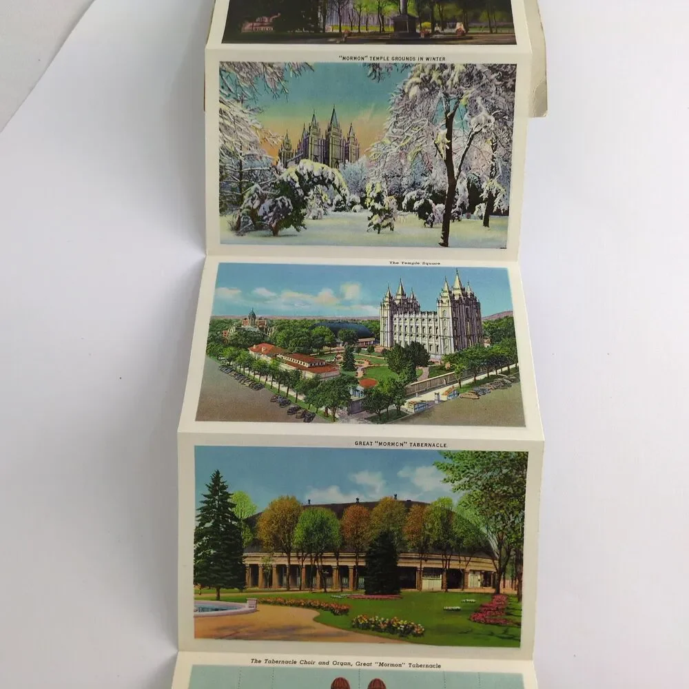 An Art Folder of Salt Lake City Utah 1940s Fold-Out Linen Postcards UT‎ Mormons+